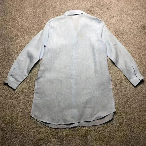 J Jill Linen Tunic Petite Blue Button Down Collared Long Sleeves - Picture 8 of 9